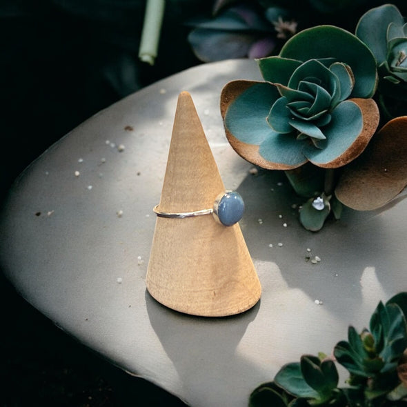 One-of-a-Kind 8mm Round Peruvian Blue Opal Sterling Silver Ring