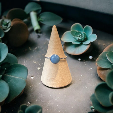 One-of-a-Kind 8mm Round Peruvian Blue Opal Sterling Silver Ring