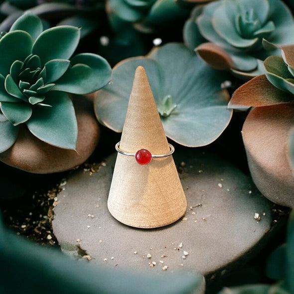 One-of-a-Kind 5mm Round Red Jade Sterling Silver Ring