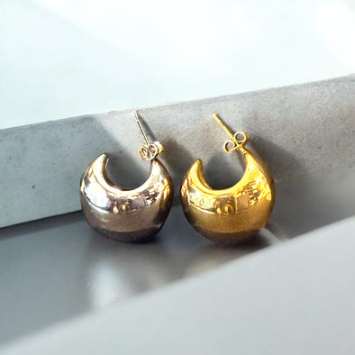 Waterproof Puffed Wrap Hoop Earrings Polished Stainless Steel & 14k Gold PVD Plated Stainless Steel