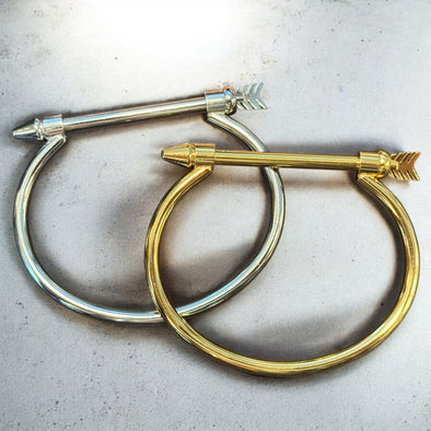 Waterproof Arrow Open Bangle Screw Closure Bracelet Polished Stainless Steel & 14k Gold PVD Plated Stainless Steel