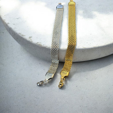 Waterproof Mesh Bracelet Polished Stainless Steel & 14k Gold PVD Plated Stainless Steel