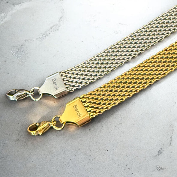 Waterproof Mesh Bracelet Polished Stainless Steel & 14k Gold PVD Plated Stainless Steel