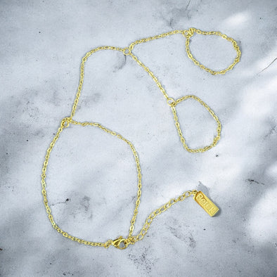 Waterproof Double Finger Hand Chain Polished Stainless Steel & 14k Gold PVD Plated Stainless Steel