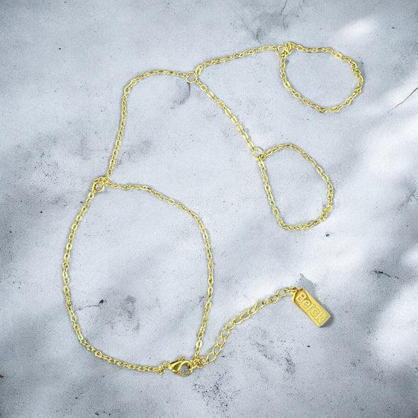 Waterproof Double Finger Hand Chain Polished Stainless Steel & 14k Gold PVD Plated Stainless Steel