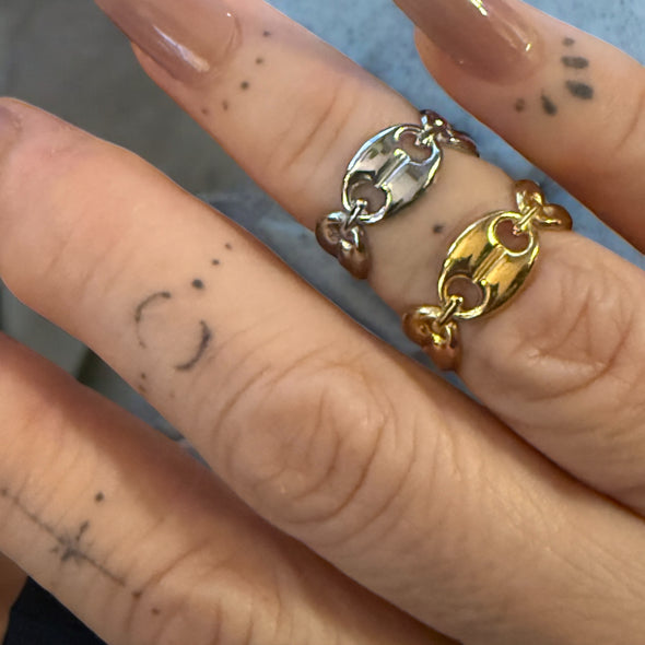 Waterproof Mariner Link Adjustable Knuckle Ring Polished Stainless Steel & 14k Gold PVD Plated Stainless Steel