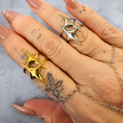 Waterproof Twinkle Adjustable Ring Polished Stainless Steel & 14k Gold PVD Plated Stainless Steel