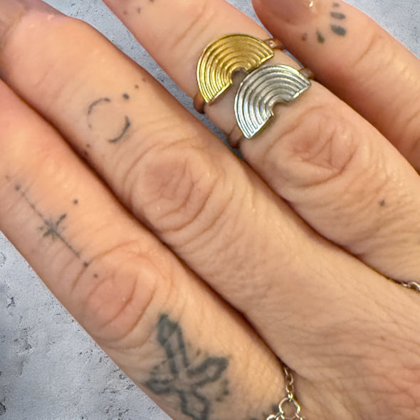 Waterproof Rainbow Adjustable Knuckle Ring Polished Stainless Steel & 14k Gold PVD Plated Stainless Steel