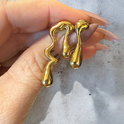 Waterproof Abstract Mismatched Earrings 14k Gold PVD Plated Stainless Steel