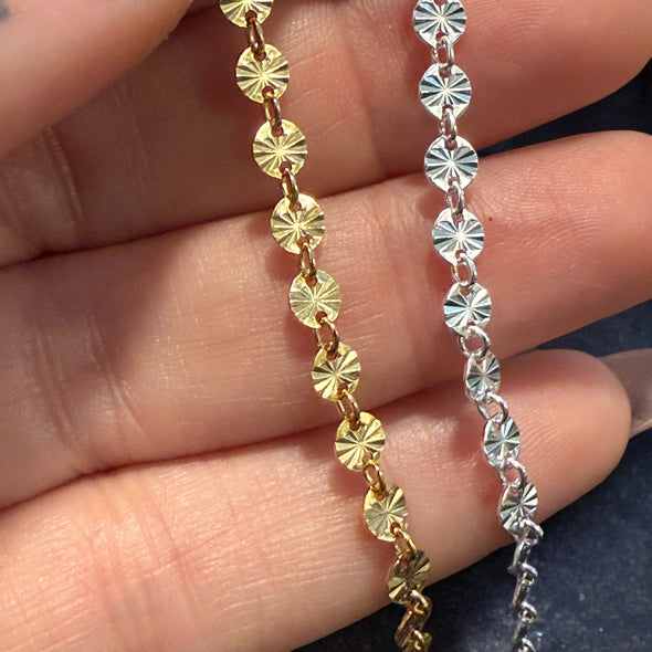 Diamond Cut Burst 4mm Disc Anklet (14k GF & 925 Sterling)