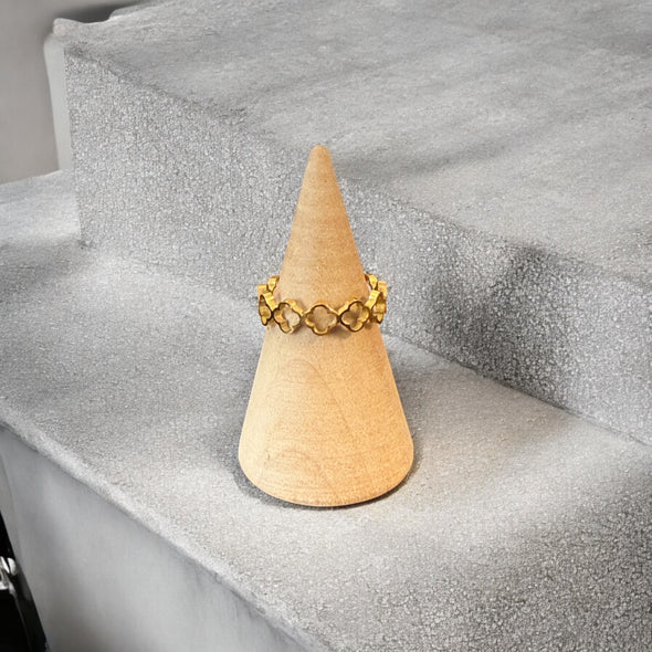 Waterproof Open Clover Adjustable Ring 18k Gold PVD Plated