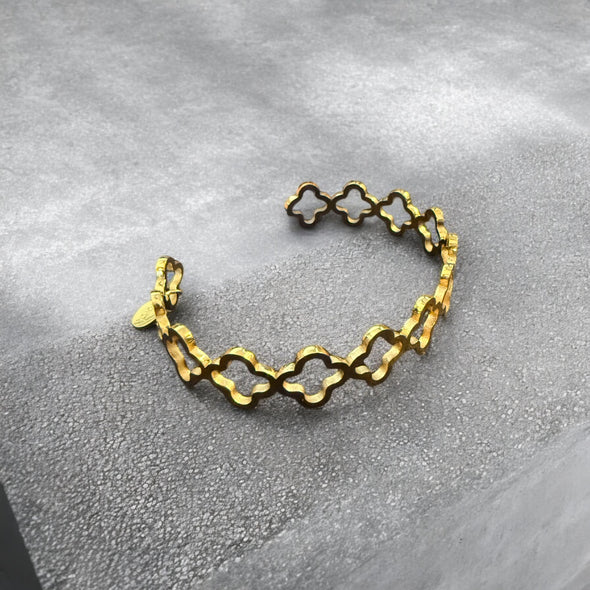 Waterproof Open Clover Open Bangle 18k Gold PVD Plated