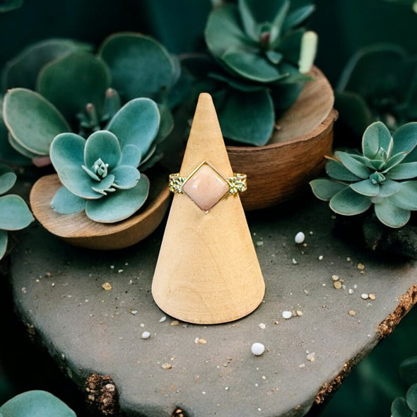 One-of-a-Kind Peruvian Pink Opal Floral Band Sterling Silver Ring