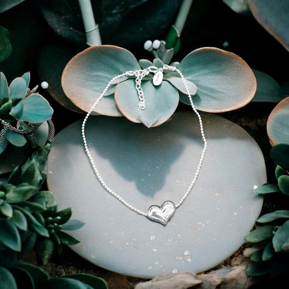 One-Of-A-Kind Puffed Heart Anklet Sterling Silver