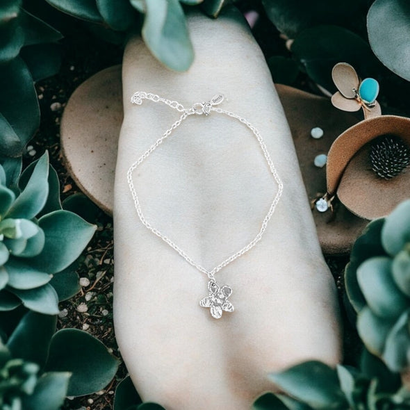 One-Of-A-Kind Artisan Flower Anklet Sterling Silver