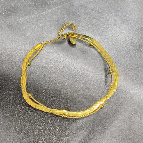 Waterproof Double Layer Herringbone Anklet