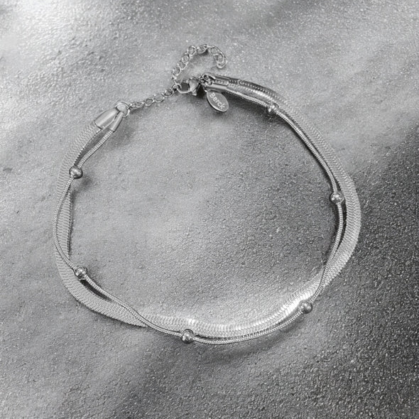 Waterproof Double Layer Herringbone Anklet