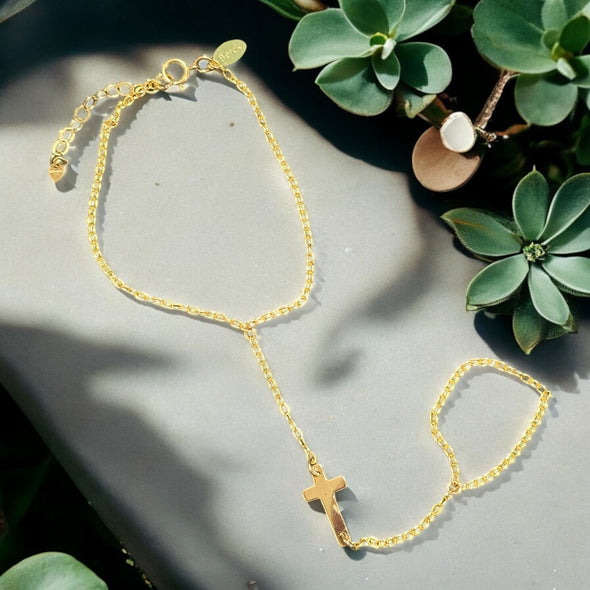 One-Of-A-Kind Dainty Cross Hand Chain 14K Gold Filled