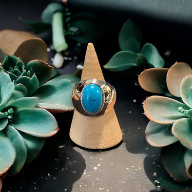 One-of-a-Kind Oval Sleeping BeautyTurquoise Sterling Silver Dome Adjustable Ring