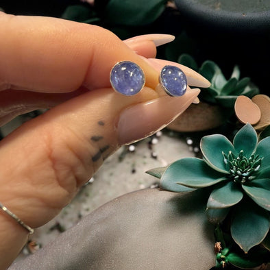One-of-a-Kind 8mm Round Genuine Tanzanite Sterling Silver Simple Stud Earrings