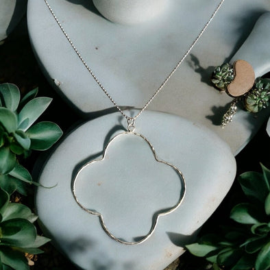 One-of-a-Kind 24mm Hammered Clover Necklace Sterling Silver or 14K Gold Plated Sterling Silver