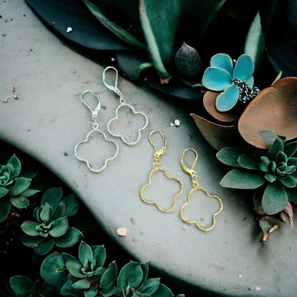 One-of-a-Kind 24mm Hammered Clover Drop Earrings Sterling Silver or 14K Gold Plated Sterling Silver