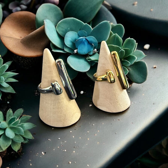 Waterproof Abstract Bar Ring Polished Stainless Steel & 18k Gold PVD Plated Stainless Steel