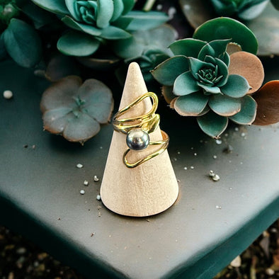 Waterproof Two-Tone Abstract Ball Ring Polished Stainless Steel & 18k Gold PVD Plated Stainless Steel