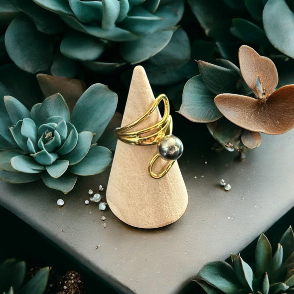 Waterproof Two-Tone Abstract Ball Ring Polished Stainless Steel & 18k Gold PVD Plated Stainless Steel