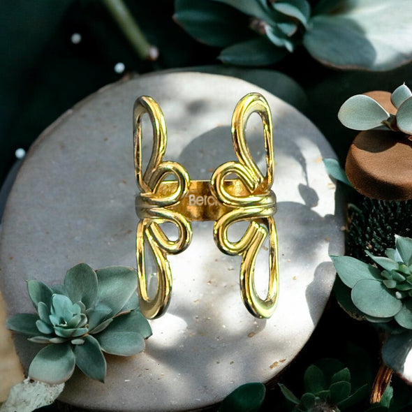 Waterproof Lotus Flower Ring 18k Gold PVD Plated Stainless Steel