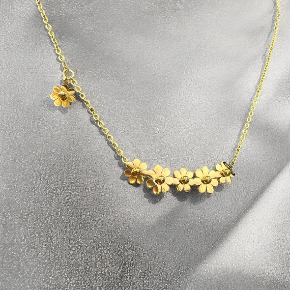 Waterproof 5 Flower Bar Necklace 16"-18"