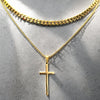 Waterproof Cuban Curb/Rolo Chain Double Layer Cross Pendant Necklace 16/18"