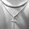 Waterproof Cuban Curb/Rolo Chain Double Layer Cross Pendant Necklace 16/18"