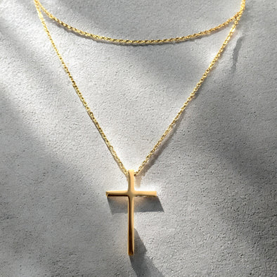 Waterproof Chunky Cross Pendant Necklace 38"