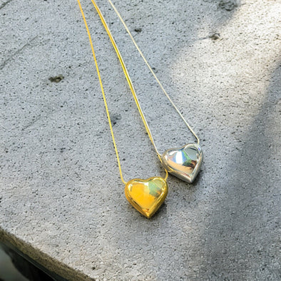 Waterproof Snake Chain Puffed Heart Necklace 16"-18"