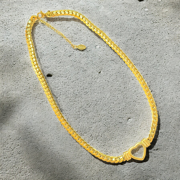 Waterproof Cuban Curb Chain Heart Necklace 15"-17"