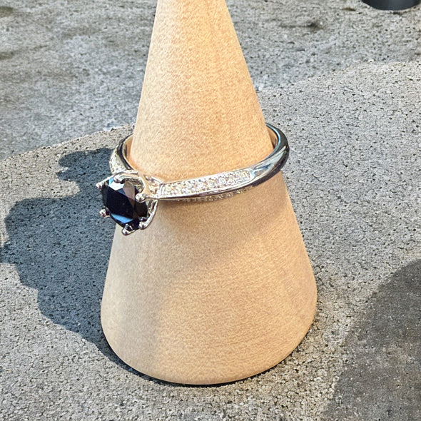 1 Carat Black Moissanite Diamond Solitaire Ring Sterling Silver