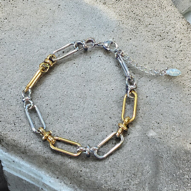 Waterproof Two Tone Paperclip Link Chain Bracelet