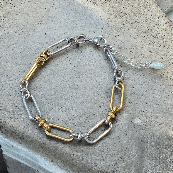 Waterproof Two Tone Paperclip Link Chain Bracelet