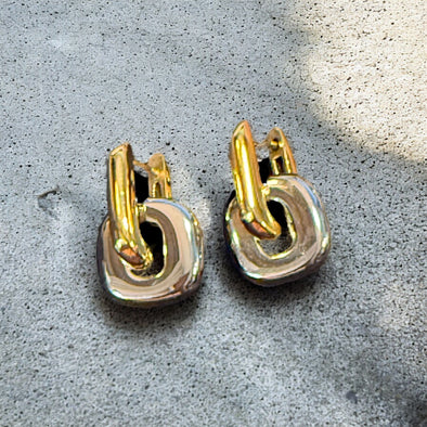 Waterproof Two-Tone Oblong Huggie with Detachable Square Charm