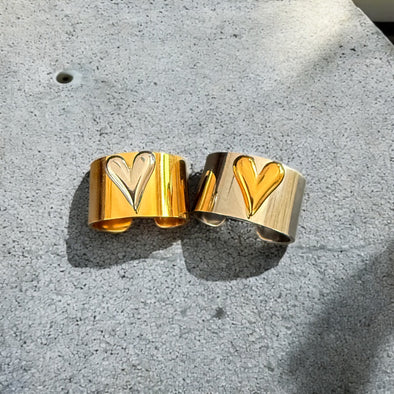 Waterproof Two-Tone Puffed Heart Ring Polished Stainless Steel & 18k Gold PVD Plated Stainless Steel