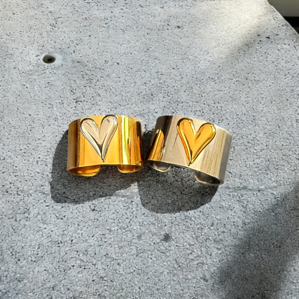 Waterproof Two-Tone Puffed Heart Ring Polished Stainless Steel & 18k Gold PVD Plated Stainless Steel