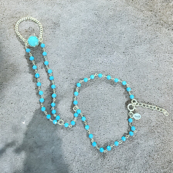 One-Of-A-Kind Gemstone Hand Chain Sterling Silver 2 Strand with Attached Chain Ring