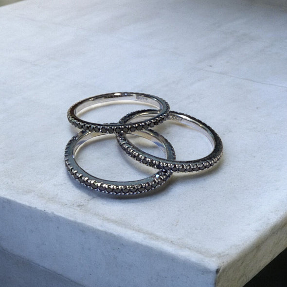 Limited Edition 2mm Stacking Black Moissanite Diamond GRA Certified Eternity Ring
