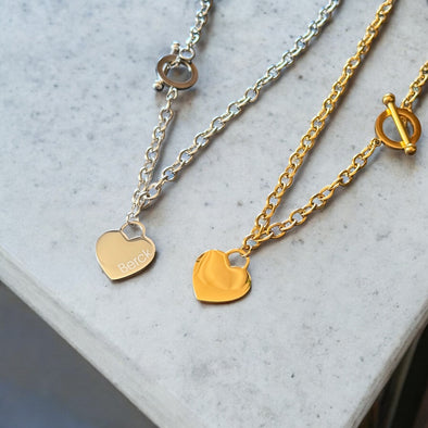 Waterproof Large Oval Link Chain Toggle Clasp Heart Necklace 18"