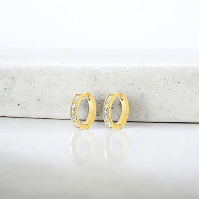 Waterproof Dainty Zircon Diamond Huggies Solid Sterling Silver