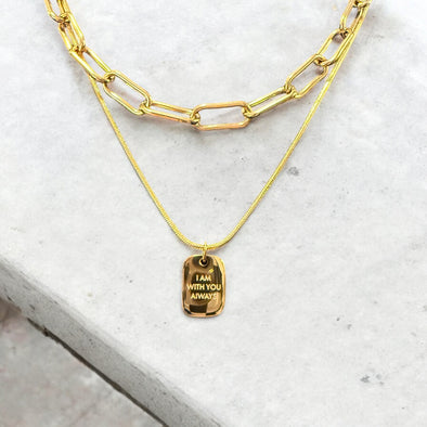 Waterproof Two Piece Layering Necklace "I am With You Always"