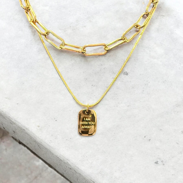 Waterproof Two Piece Layering Necklace "I am With You Always"