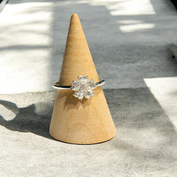 Moissanite Diamond GRA Certified Heart Petal Flower Ring Sterling Silver PREORDER