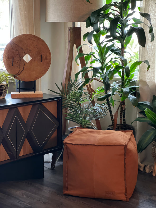 Berck Aniine Leather Pouf 18"